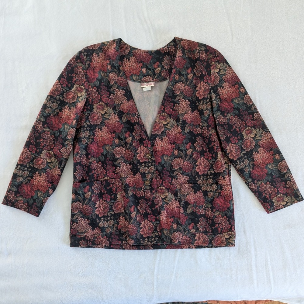 Vtg‎ Fire Islander Floral 2 Button Blazer Jacket Women's Size 14 Dark Academia